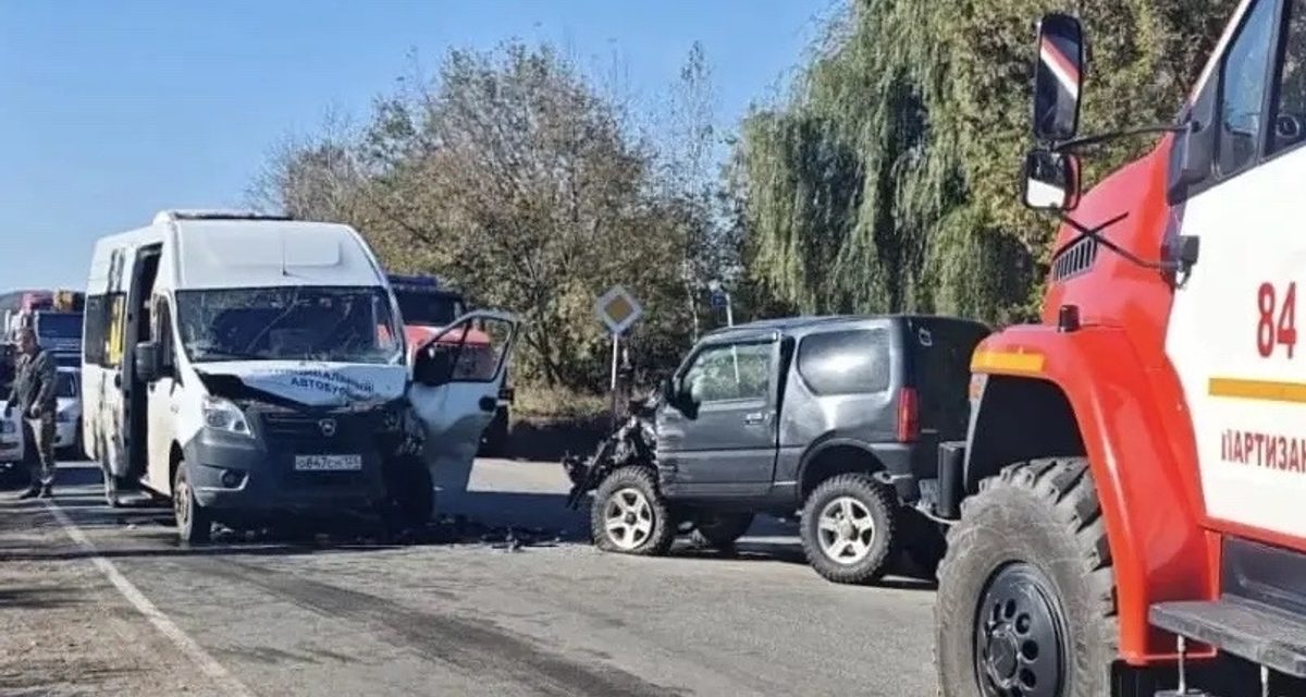 Suzuki Jimny выехал на встречную полосу и столкнулся с маршрутным автобусом — пострадали четверо